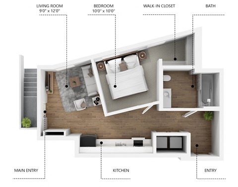 Floor plan for studio, 1 bath, 595 sqft
